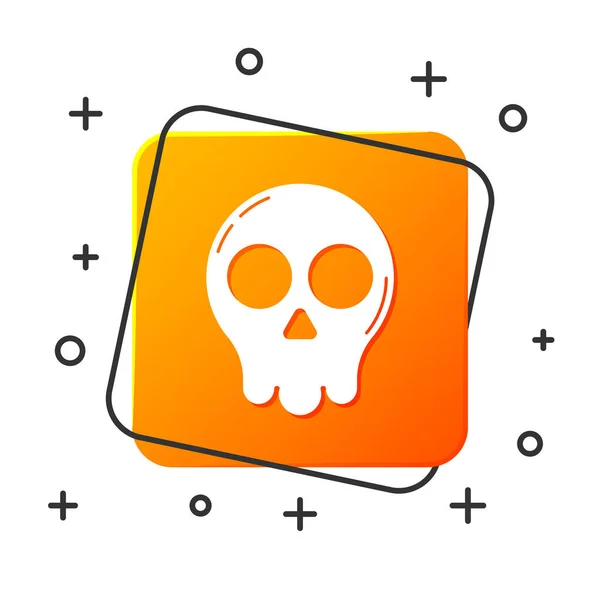 Weißes Totenkopf-Symbol isoliert auf weißem Hintergrund. fröhliche Halloween-Party. orangefarbene quadratische Taste. Vektorillustration — Stockvektor
