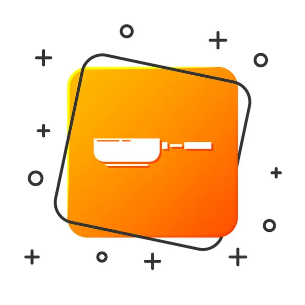 Ícone de frigideira branco isolado no fundo branco. Símbolo de fritar ou assar alimentos. Botão quadrado laranja. Ilustração vetorial — Vetor de Stock