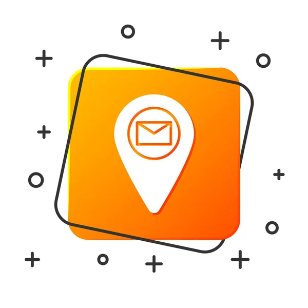 Blanc Porte-espace sur papier carte en perspective icône isolée sur fond blanc. Bouton carré orange. Illustration vectorielle — Image vectorielle
