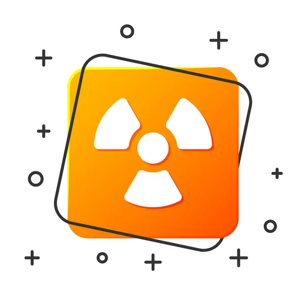 Bílá radioaktivní ikona izolovaná na bílém pozadí. Radioaktivní toxický symbol. Značka radiačního nebezpečí. Oranžový knoflík. Vektorová ilustrace — Stockový vektor
