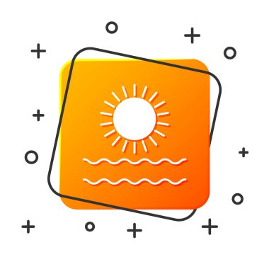 Beyaz Güneş ve dalga ikonu beyaz arkaplanda izole edildi. Turuncu kare düğme. Vektör İllüstrasyonu