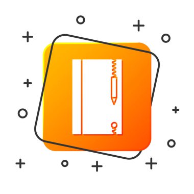 Beyaz sualtı not defteri ve dalış simgesi için kalem beyaz arka planda izole edilmiş. Su tahtası ya da kalemle tablet. Turuncu kare düğme. Vektör İllüstrasyonu