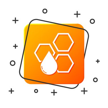 Beyaz Petek simgesi beyaz arka plan üzerinde izole. Bal hücreleri sembolü. Tatlı doğal yemekler. Turuncu kare düğme. Vektör İllüstrasyonu