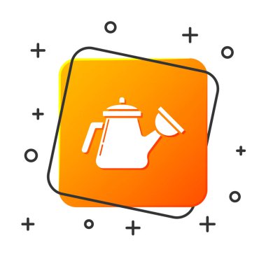 Beyaz sulama beyaz arka planda izole simgesi olabilir. Sulama sembolü. Turuncu kare düğmesi. Vektör Illustration