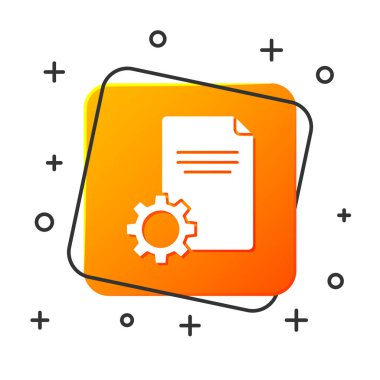 Beyaz Dosya belgesi simgesi beyaz arkaplanda izole edildi. Ayarlama, servis, ayar, bakım, onarım, onarım. Turuncu kare düğme. Vektör İllüstrasyonu