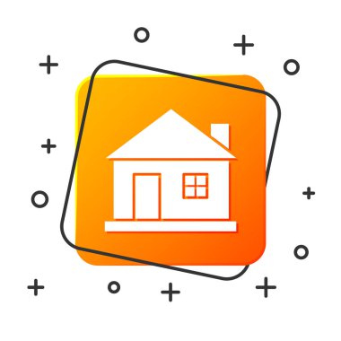 Beyaz Saray simgesi beyaz arkaplanda izole edildi. Ev sembolü. Turuncu kare düğme. Vektör İllüstrasyonu