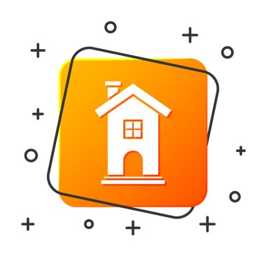 Beyaz Saray simgesi beyaz arkaplanda izole edildi. Ev sembolü. Turuncu kare düğme. Vektör İllüstrasyonu