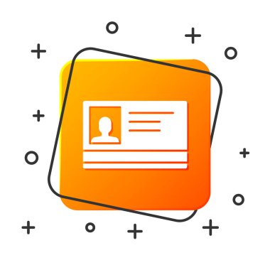 Beyaz kimlik rozeti simgesi beyazlık arka planda yalıtılmış. Bu sunum, şirketin kimliği, reklam için kullanılabilir. Turuncu kare düğmesi. Vektör Illustration