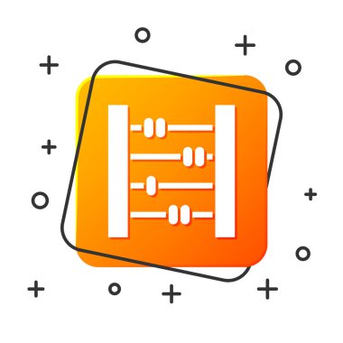 Beyaz Abaküs simgesi beyaz arkaplanda izole edildi. Geleneksel sayım çerçevesi. Eğitim işareti. Matematik okulu. Turuncu kare düğme. Vektör İllüstrasyonu