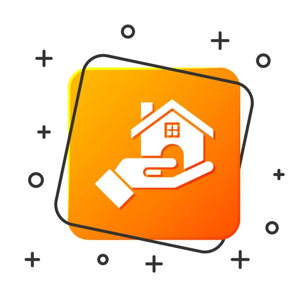 Icono de White Realtor aislado sobre fondo blanco. Comprando casa. Botón cuadrado naranja. Ilustración vectorial — Archivo Imágenes Vectoriales