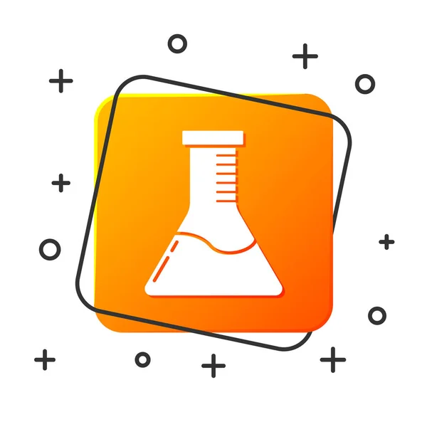 Beyaz test tüpü ve kimyasal test ikonu beyaz arka planda izole edildi. Laboratuvar cam levhası. Turuncu kare düğme. Vektör İllüstrasyonu — Stok Vektör