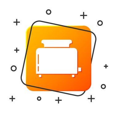 Beyaz arka planda izole edilmiş tost makinesi simgesi. Turuncu kare düğme. Vektör İllüstrasyonu