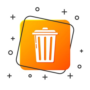 Beyaz çöp kutusu beyaz arka planda yalıtılmış simgesi olabilir. Çöp kutusu işareti. Sepet simgesini geri dönüştürün. Office çöp kutusu simgesi. Turuncu kare düğmesi. Vektör Illustration