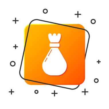 Beyaz arka planda beyaz çöp torbası simgesi izole edildi. Turuncu kare düğme. Vektör İllüstrasyonu