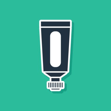 Yeşil arkaplanda mavi krem ya da losyon kozmetik tüp ikonu var. Erkekler için vücut bakım ürünleri. Vektör İllüstrasyonu