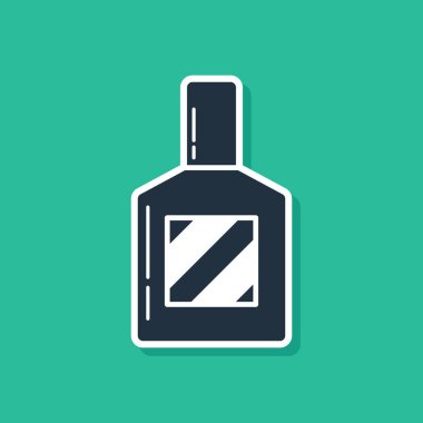 Mavi tıraş losyonu ikonu yeşil arkaplanda izole edilmiş. Parfüm spreyi ikonu. Erkek parfüm şişesi. Vektör İllüstrasyonu