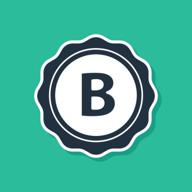 Üzerinde yeşil arka planda izole bira ikonu olan mavi şişe kapağı. Vektör İllüstrasyonu