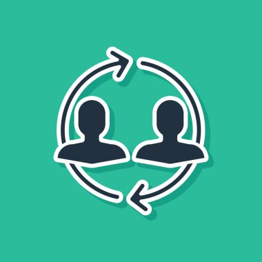 Mavi İnsan Kaynakları simgesi yeşil arkaplanda izole edildi. İnsan kaynakları yönetimi kavramı, profesyonel personel araştırması, baş avcı işi. Vektör İllüstrasyonu