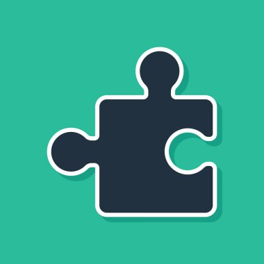 Yeşil arkaplanda mavi yapboz parçası izole edildi. Modern daire, iş, pazarlama, finans, internet konsepti. Vektör İllüstrasyonu