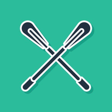 Mavi Çapraz kürek simgesi yeşil arkaplanda izole edildi. Kürek çekin. Vektör İllüstrasyonu