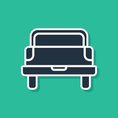 Mavi kamyonet ikonu yeşil arka planda izole edildi. Vektör İllüstrasyonu