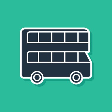 Mavi çift katlı otobüs simgesi yeşil arkaplanda izole edildi. Londra klasik yolcu otobüsü. Toplu taşıma sembolü. Vektör İllüstrasyonu