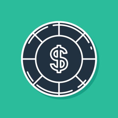 Yeşil arka planda dolar sembolü olan Mavi Kumarhane çipi. Kumarhane kumarı. Vektör İllüstrasyonu