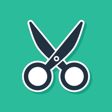 Mavi Makas simgesi yeşil arkaplanda izole edildi. Alet kesme işareti. Vektör İllüstrasyonu