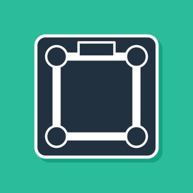 Mavi Banyo Ölçek simgesi yeşil arka planda izole edildi. Ağırlık ölçme ekipmanı. Ağırlık ölçeği spor konsepti. Vektör İllüstrasyonu