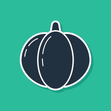 Mavi Balkabağı simgesi yeşil arkaplanda izole edildi. Mutlu Cadılar Bayramı Partisi. Vektör İllüstrasyonu