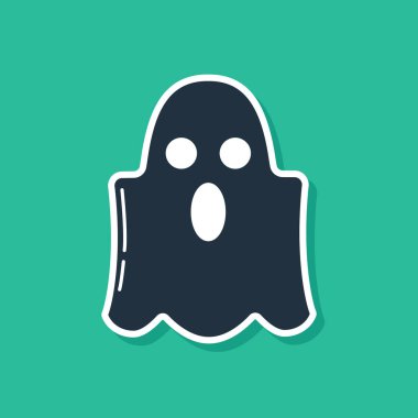 Mavi Hayalet simgesi yeşil arkaplanda izole edildi. Mutlu Cadılar Bayramı Partisi. Vektör İllüstrasyonu