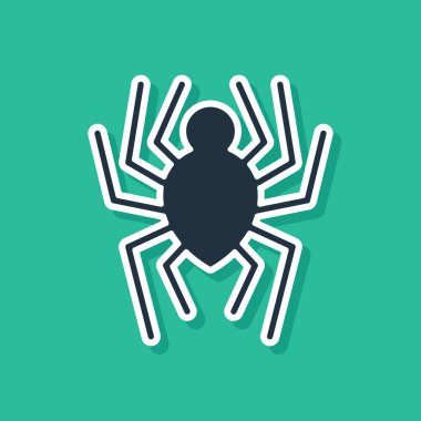 Mavi Örümcek simgesi yeşil arkaplanda izole edildi. Mutlu Cadılar Bayramı Partisi. Vektör İllüstrasyonu