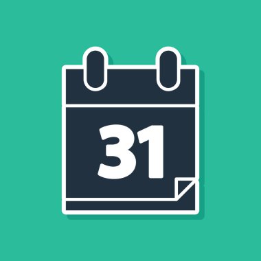 Cadılar Bayramı tarihi 31 Ekim olan Mavi Takvim yeşil arka planda izole edildi. Mutlu Cadılar Bayramı Partisi. Vektör İllüstrasyonu