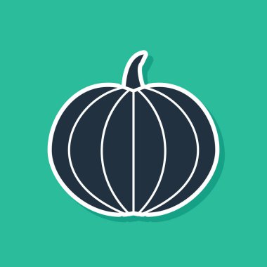 Mavi Balkabağı simgesi yeşil arkaplanda izole edildi. Mutlu Cadılar Bayramı Partisi. Vektör İllüstrasyonu