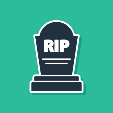 Üzerinde Rip yazan Mavi Tombstone resmi yeşil arkaplanda izole edilmiş. Mezar ikonu. Vektör İllüstrasyonu