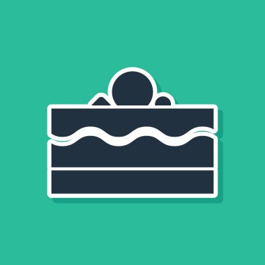 Mavi Kek simgesi yeşil arkaplanda izole edildi. Doğum günün kutlu olsun. Vektör İllüstrasyonu