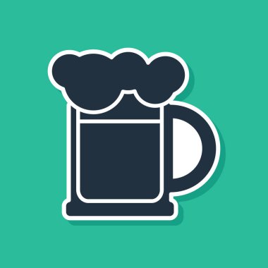 Yeşil arka planda mavi ahşap bira bardağı ikonu var. Vektör İllüstrasyonu