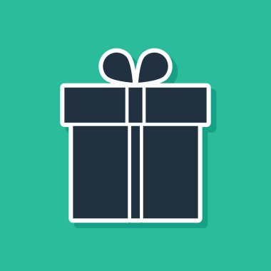 Mavi hediye kutusu simgesi yeşil arka planda yalıtılmış. Vektör Illustration