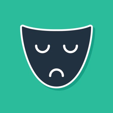 Mavi Tiyatro Maskesi simgesi yeşil arka planda izole edildi. Vektör İllüstrasyonu