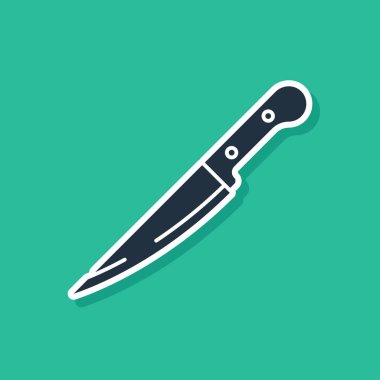 Yeşil arka planda izole mavi bıçak simgesi. Çatal bıçak sembolü. Vektör Illustration