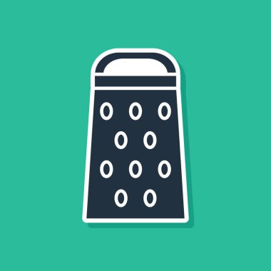 Mavi Grater simgesi yeşil arkaplanda izole edildi. Mutfak sembolü. Mutfak aletleri. Çatal bıçak seti. Vektör İllüstrasyonu