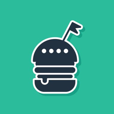 Mavi Burger simge yeşil arka planda izole. Hamburger simgesi. Cheeseburger sandviç işareti. Fast Food menüsü. Vektör Illustration