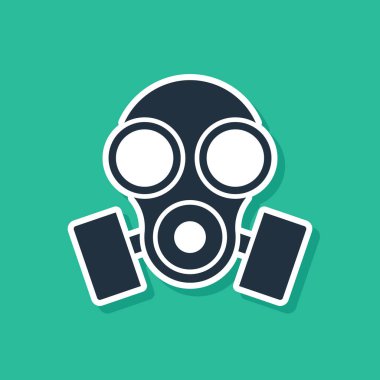 Mavi Gaz maskesi simgesi yeşil arkaplanda izole edildi. Solunum cihazı işareti. Vektör İllüstrasyonu