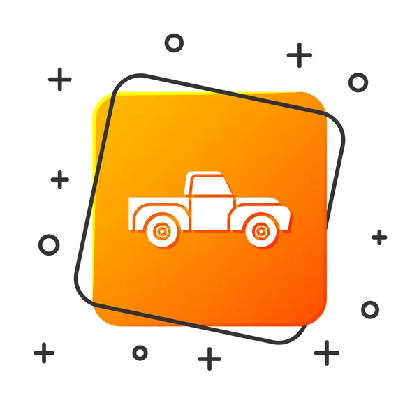 Witte pick-up truck pictogram geïsoleerd op witte achtergrond. Oranje vierkante knop. Vector Illustratie — Stockvector