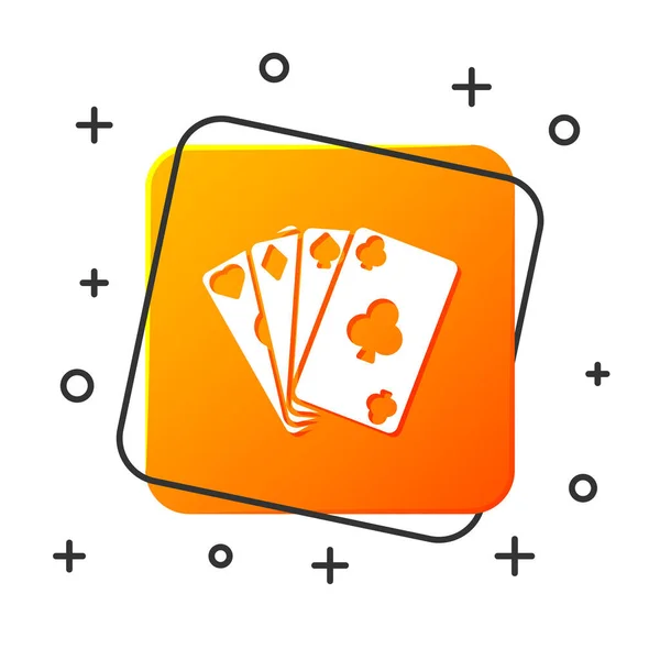 Weißes Spielkarten-Symbol auf weißem Hintergrund. Casino-Glücksspiel. orangefarbene quadratische Taste. Vektorillustration — Stockvektor