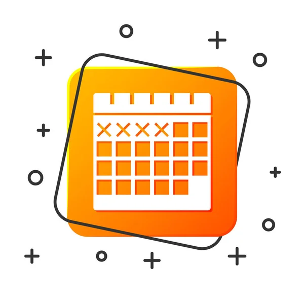 Witte kalender pictogram geïsoleerd op witte achtergrond. Oranje vierkante knop. Vector Illustratie — Stockvector