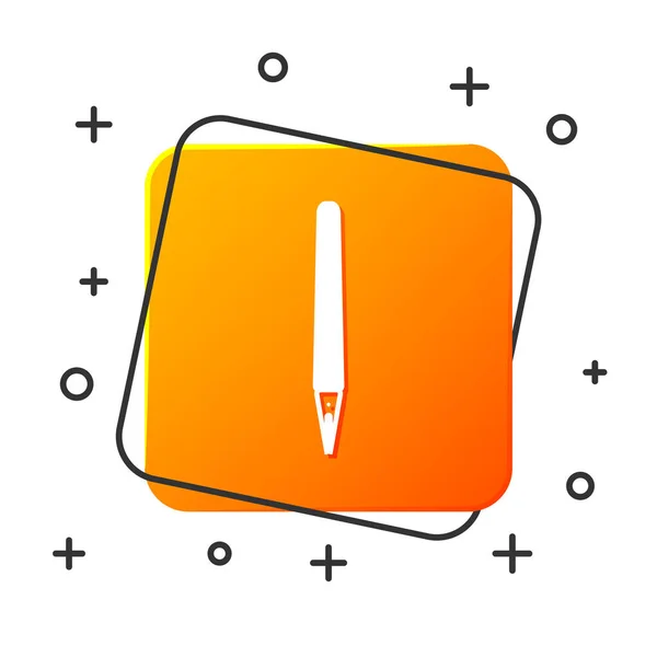 白色钢笔图标孤立在白色背景上. 橙色正方形按钮。 病媒图解 — 图库矢量图片