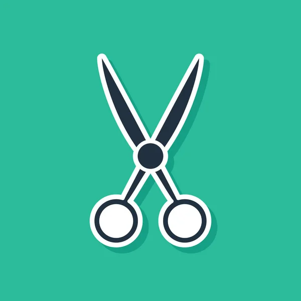 Blue Scissors hairdresser icon isolated on green background. Hairdresser, fashion salon and barber sign. Barbershop symbol. Vector Illustration — Stock Vector