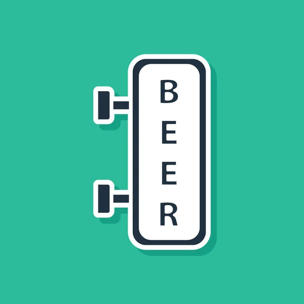 Letrero de Blue Street con inscripción Icono de cerveza aislado sobre fondo verde. Adecuado para anuncios bar, cafetería, pub, restaurante. Ilustración vectorial — Archivo Imágenes Vectoriales