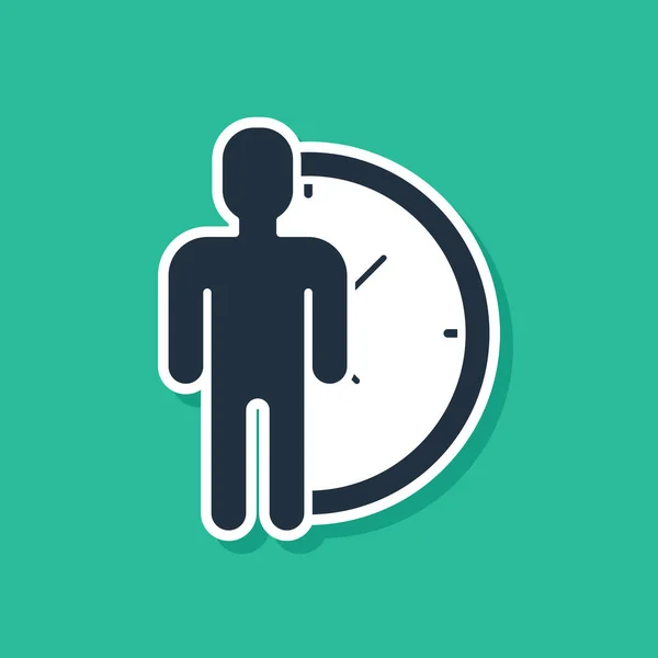 Icono de gestión del tiempo azul aislado sobre fondo verde. Señal de reloj y engranaje. Símbolo de productividad. Ilustración vectorial — Vector de stock